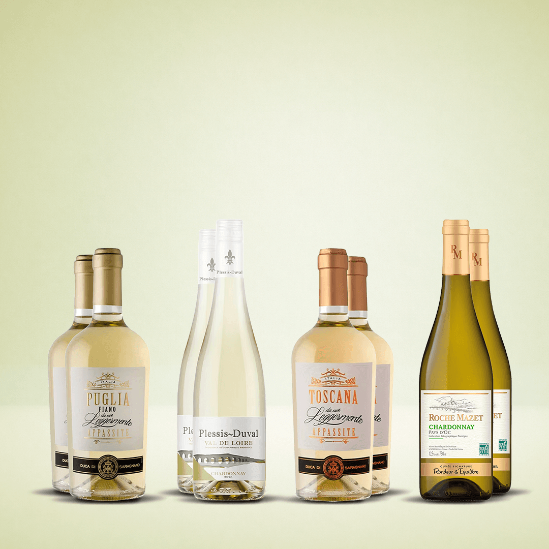 Exklusiv prova-på-låda med vita Chardonnay och Fiano Bianco